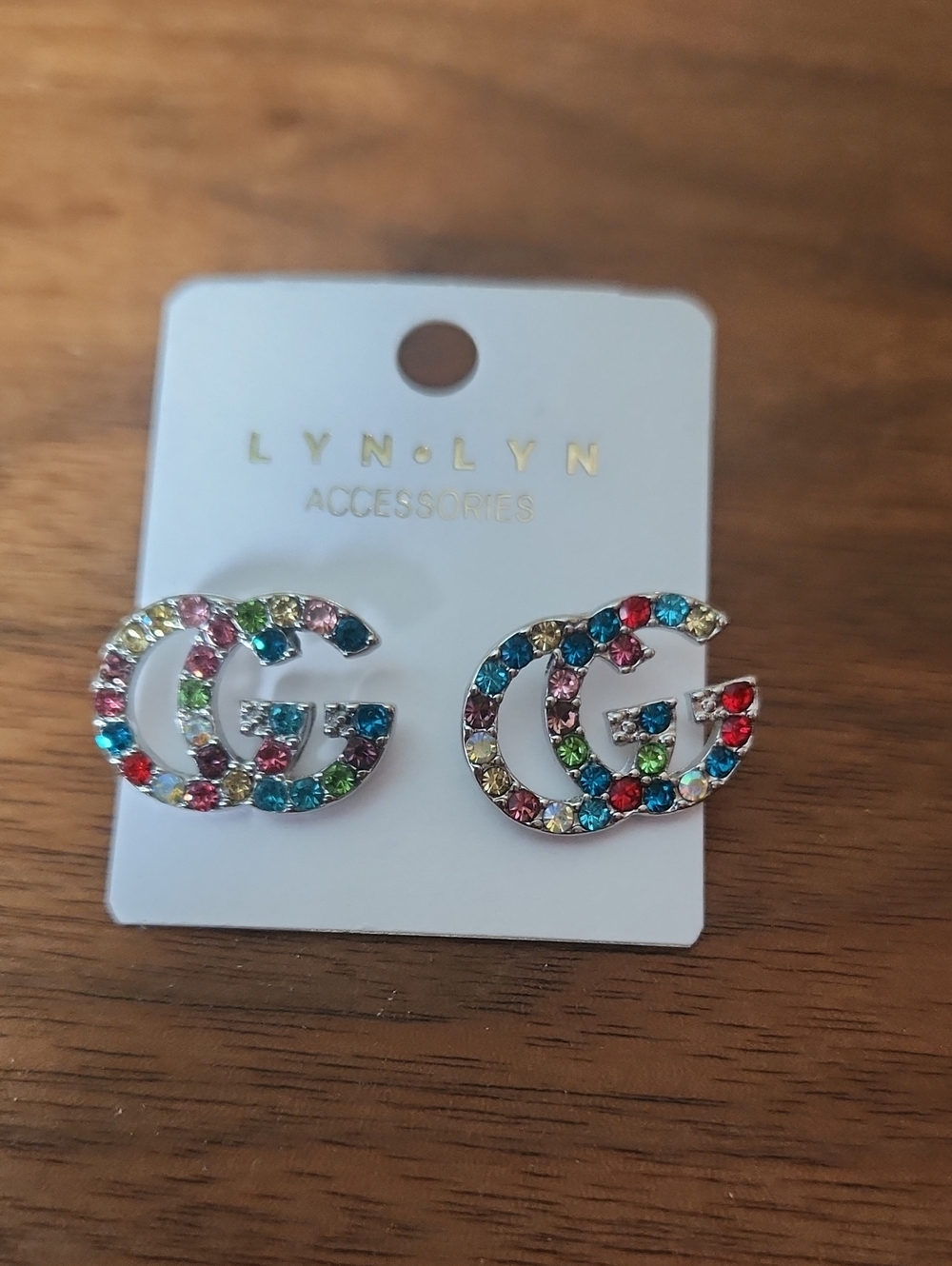 Multicolor Crystal GG Logo Stud Earrings - Rainbow